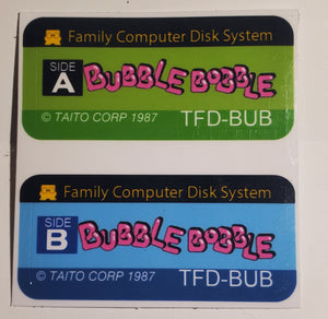 Famicom disk system Bubble Bobble English replacement labels (no game included